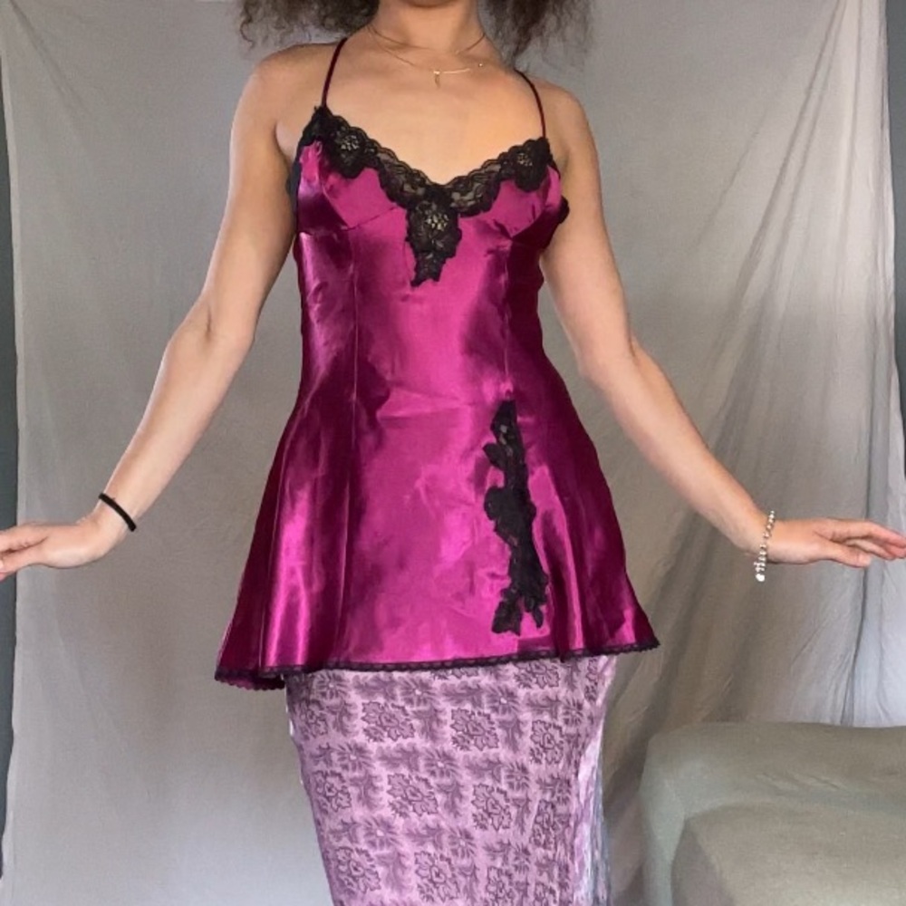 Frederick's of Hollywood Fuchsia and Black Lace Chemise